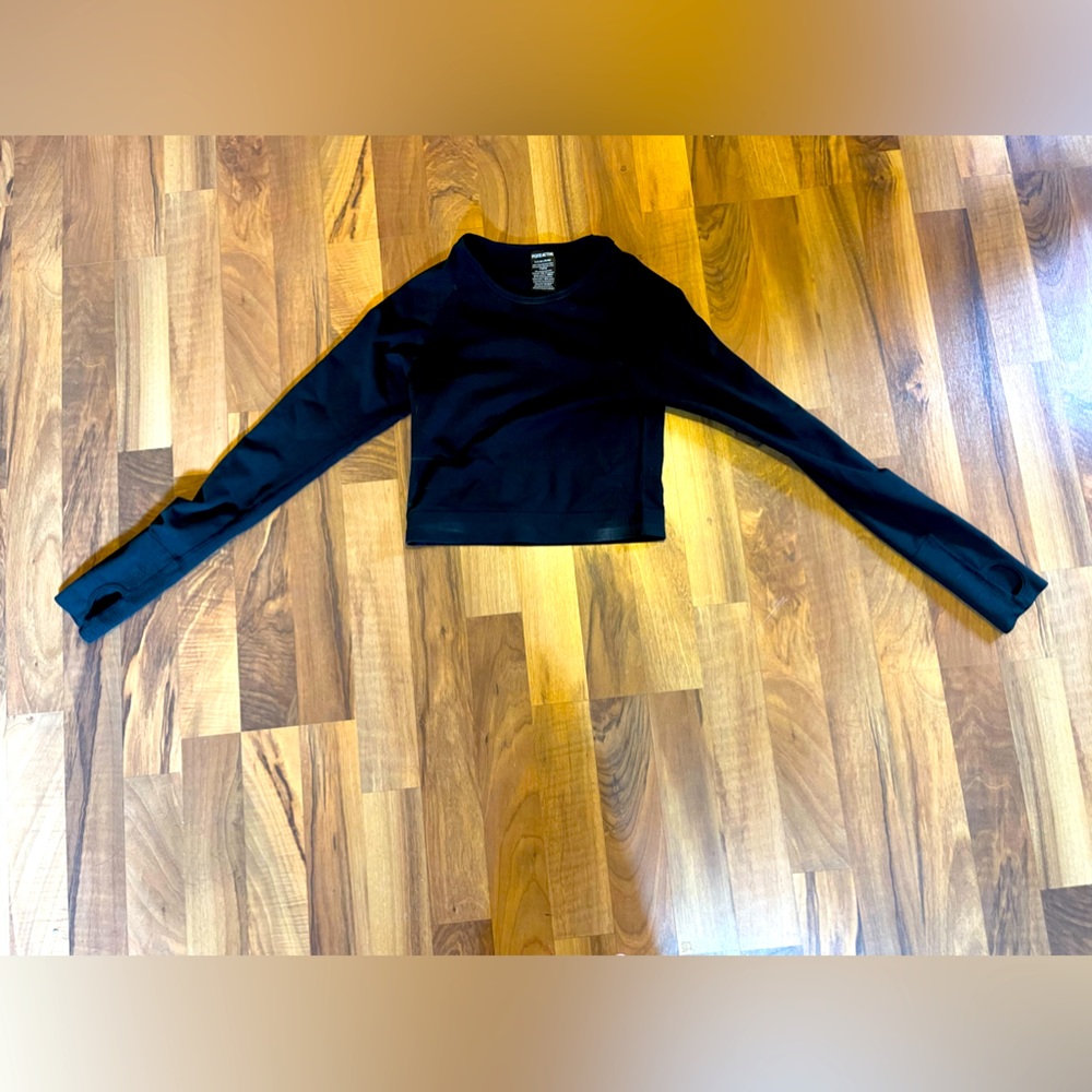 Black Pink Sport Long-sleeve Crop Top